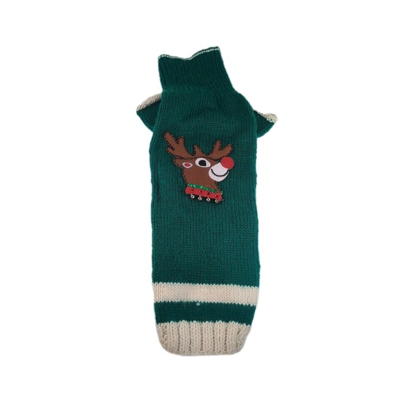 Liz Claiborne Other - Liz Claiborn Crochet Christmas Dog Sweater Green W/Reindeer Face Size Medium